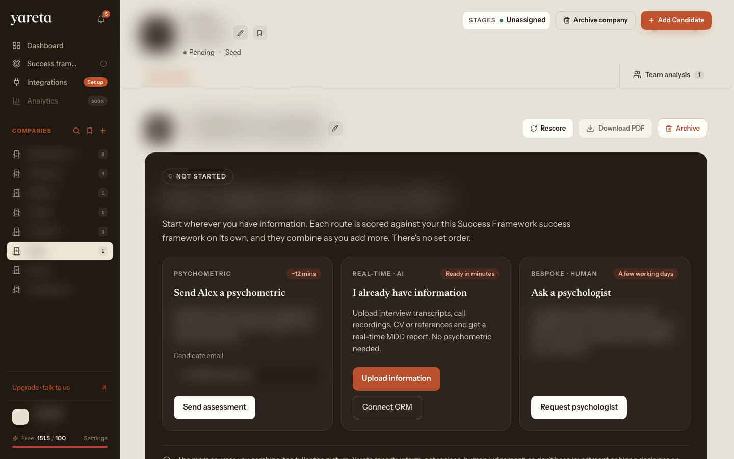 Founder profile — choose how to start the assessment