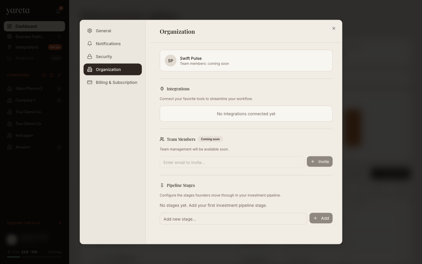 Settings — Organization